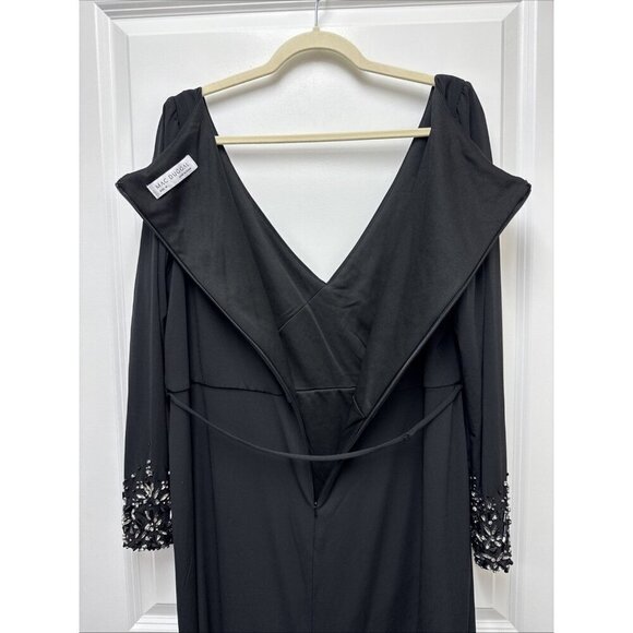 Mac Duggal Size 18 Black 55712 Beaded Cuff Long Sleeve Wrap Trumpet Gown Dress - Picture 9 of 13